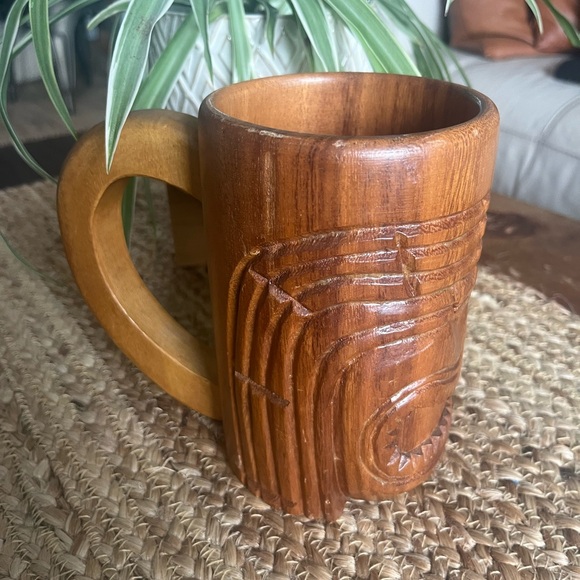 Tiki hand carved wooden mug - Picture 3 of 11